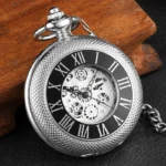 Pocketwatch Silver Roman Numerals Antique Hand Wind Mechanical Pocket Watch Skeleton Steampunk Unique Gear Men Women Top