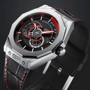 BONEST GATTI Men Automatic Watch 42mm Mechanical Wristwatch Military Skeleton 50M Waterproof Luminous Sapphire Leather Strap