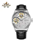 AESOP Double Luxury Tourbillon Movement Mechanical Watches For Men Skeleton Wrist Watch Waterproof Sapphire Watch Leather Clocks