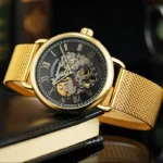 FORSINING 275 Transparent Golden Luxury Casual Design Mesh Strap Mens Watches Top Brand Hand Mechanical Skeleton Watch