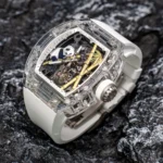 CRONUSART Men Tourbillon Watch Sapphire Case 50mm*42mm Tonneau Mechanical Wristwatch Lume Fluororubber Strap Skeleton Panda Dial