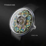 CRONUSART Men Tourbillon Watch 43mm Titanium Mechanical Wristwatch Sapphire Mirror Luminous Tangka Enamel Dial Skeleton Dial