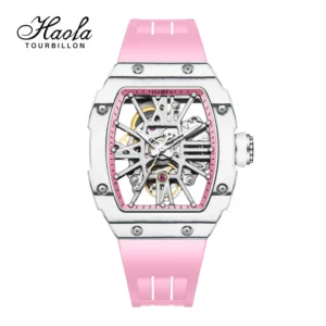 Haofa Mechanical watch Woman Automatic Movement Painted Roman numerals Skeleton Carbon Fiber Luminous Sport Ladies Watch 1995