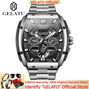 GELATU 6013 Highend Men Watches Waterproof Skeleton Date Week Display Luminous Big Dial Multifunction Wristwatch Reloj Hombre