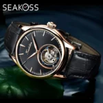 SEAKOSS 7005 Flying Tourbillon Skeleton Watch for Men Mechanical 50M Waterproof Watches Mens Stainless Steel Simplicity New A