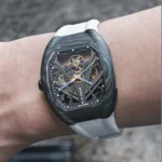 CRONUSART Men Automatic Watch 49MM Mechanical Wristwatch Luminous Carbon Fiber Tonneau Case SkeletonDial
