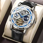Watches Mens OLEVS Top Luxury Casual Leather Mechanical Men's Watch Skeleton Automatic Clock Male Waterproof