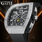 Bonest Gatti German Brand Men's Mechanical Skeleton AUTO Watch Stainless Steel Case Luminous 30m Waterproof Diamond Bezel BG5004