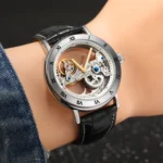 Skeleton Automatic Mechanical Watch Steel Skeleton Tourbillon Leather Waterproof Luminous