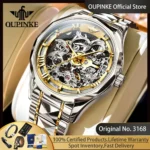 OUPINKE 3168 Men's Skeleton Mechanical Watches Luxury Dress Automatic Sapphire Crystal Waterproof Tungsten Steel Band Wristwatch