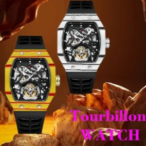 luxury Barrel Tourbillon Watch For Men Carbon Fiber Bezel Mechanical Waterproof 10ATM Men Watches customized Skeleton Male Clock