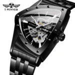 T-WINNER Stylish Business Automatical Mechanical Men's Watches Triangle Luminous Skeleton Wristwatch Hollow Dial Man Gifts Clock