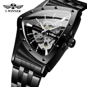 T-WINNER Stylish Business Automatical Mechanical Men's Watches Triangle Luminous Skeleton Wristwatch Hollow Dial Man Gifts Clock
