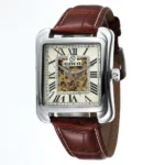 Top Brand Luxury Square Automatic Mechanical Skeleton Watches PU Leather Fashion Casual Men Watches Relogio Masculino GOER