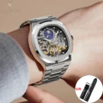 2025 High-end Luxury SKROX Square Man Watch Sapphire Stainless Steel Skeleton Moon Phase Classic Automatic Movement Male Watches