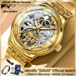 JSDUN Certified Automatic Watch for Men Skeleton Stainless steel Waterproof Watches Business Gold Watch Top Brand Men's Watches