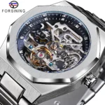 Forsining Casual Automatic Mechanical Watch for Men Luminous Hands Stainless Steel Strap Fashion Luxury Skeleton Mens Watches