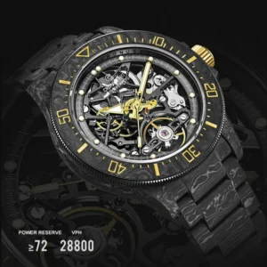 CRONUSART Men Automatic Watch 42mm NTPT Carbon Fibre Case & Strap & Bezel Mechanical Wristwatch 5ATM Luminous Sapphire Skeleton