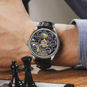 Haofa Center Tourbillon Watch for Men Double Skeleton Manual Tourbillon Sapphire Waterproof Mens Watches Business Casual 1037