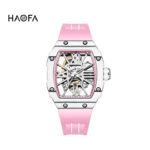 Haofa Ladies Automatic Watch Double Carbon Fiber Sapphire Waterproof Hollow Mechanical Watch Skeleton Women's Watches 1995