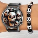 Fashion 2024 Hot White Skull Design Men's and Women's Quartz Watch Casual Black Silicone Gift Clock Wristwatch