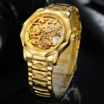 Forsining Classic Mechanical Watches Luxury 3D Diamond Skeleton Automatic Mens Watch Stainless Steel Strap Wristwatch Male Clock