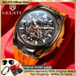 GELATU Original Automatic Watch For Men Skeleton 53MM Big Dial High Quality Waterproof Sport Watches Mechanical Wristwatches