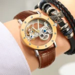 Top Brand Luxury Steel Skeleton Tourbillon Automatic Watch Men Leather Mechanical Waterproof Luminous Elegant Wrist Clock