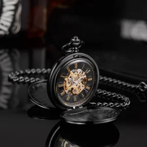 Mechanical Pocket Men Watch Vintage Skeleton dial Sivler Double Face Hand Winding Mechanical Male Fob Chain Watches Wedding Gift