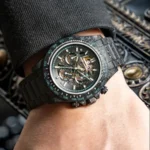 CRONUSART Men Automatic Watch 42mm Chronograph Mechanical Wristwatch Carbon Fibre Case & Strap Luminou Skeleton Dial