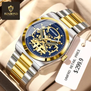 BINBOND brand skeleton fashion watch men's luxury sports watch high-end luxury waterproof night light men's quartz watch