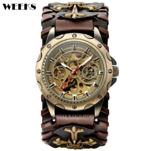Vintage Mechanical Watch Steampunk Men Mens Skeleton Watches Male Brown Bronze Roman Numerals Clock Man Hombre Relogio Masculino